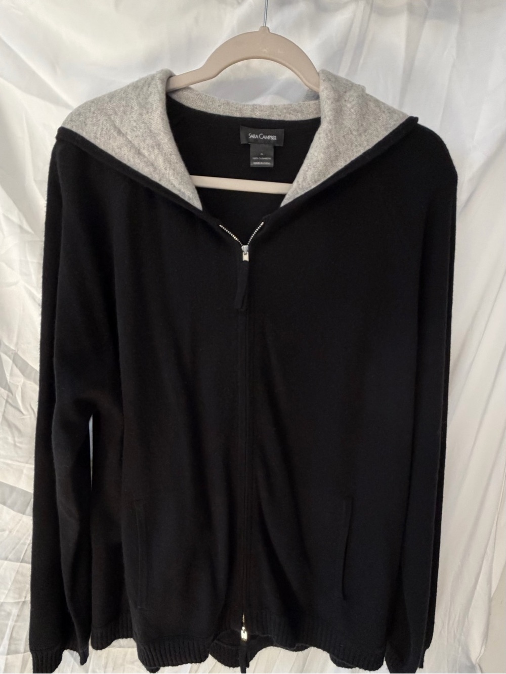 Sara Campbell Black Zip-Up Hooded Sweater with Gray Lining